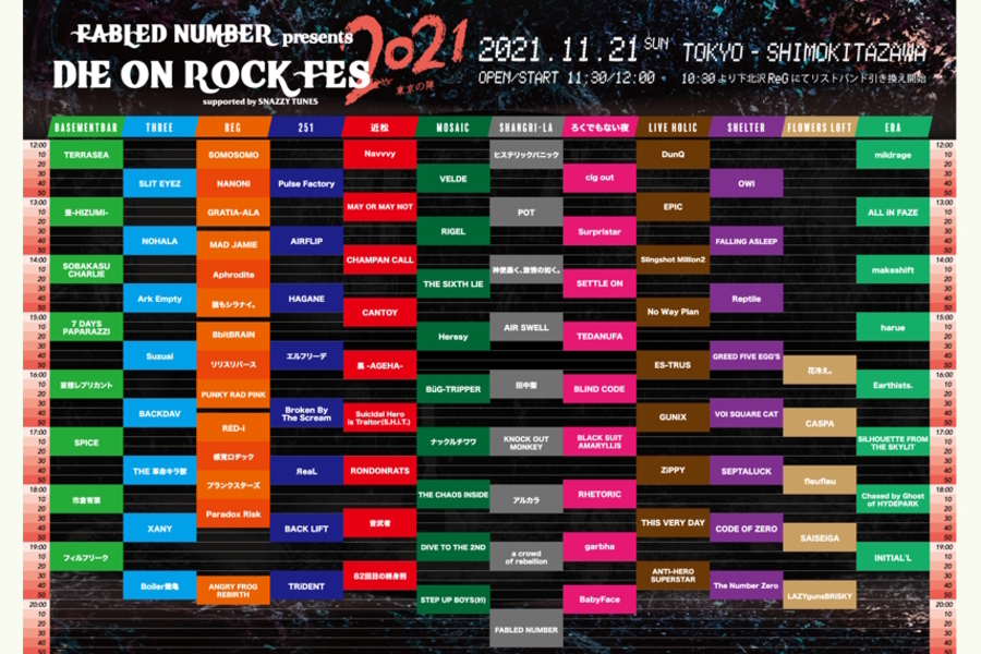 FABLED NUMBER presents『DIE ON ROCK FES 2021』〜東京の陣〜 supported by SNAZZY TUNES